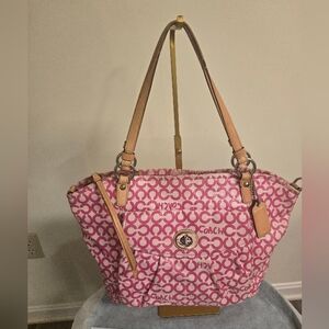 Coach Pink and Tan Signature Shoulder Bag FAIR USED Condition-peeling
